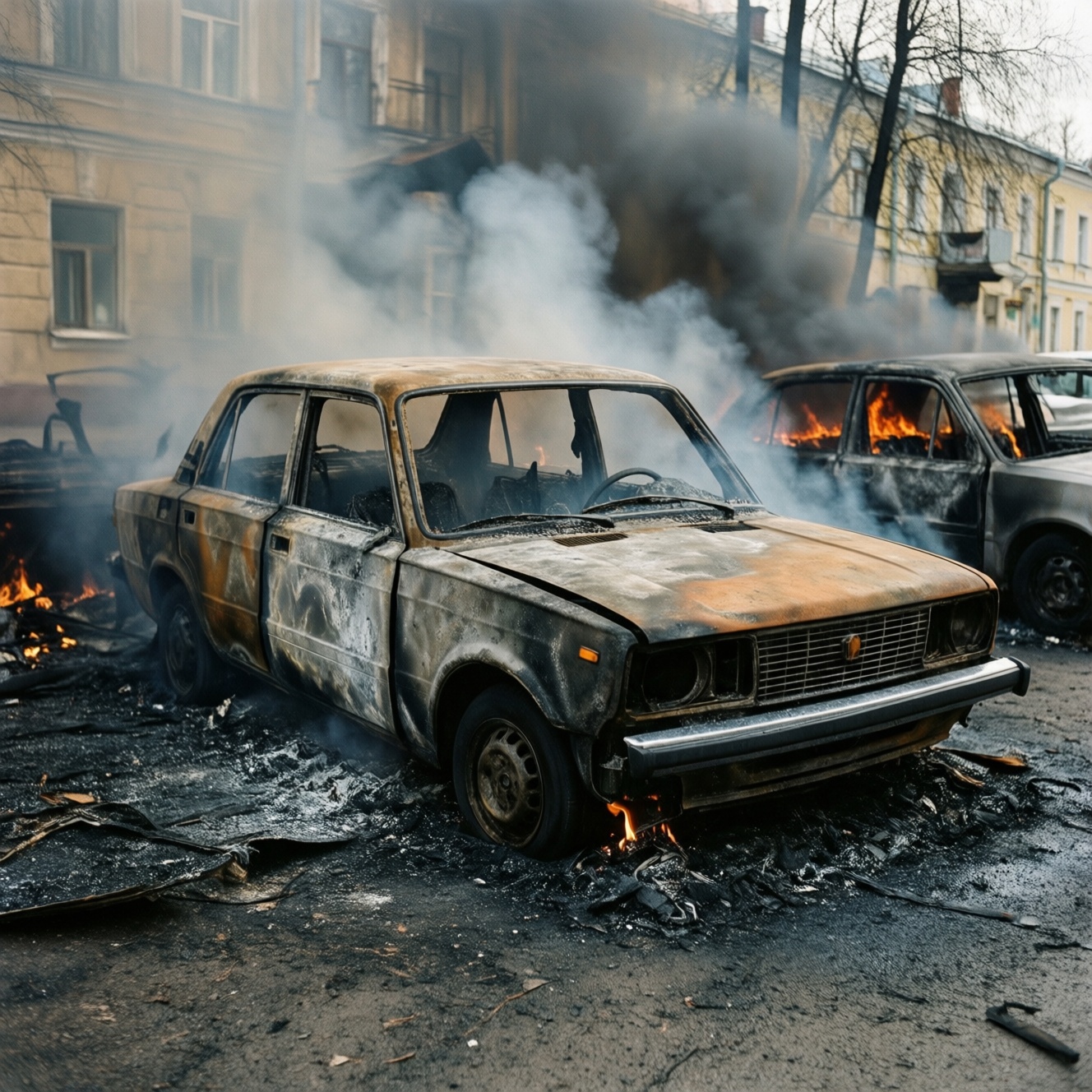 В Невеле на улице Ленина полностью сгорел автомобиль ВАЗ из-за пожара